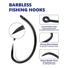 UCEC 190PCS Barbless Fishing Hooks, Carp Hooks Circle Curve Shank Fly Tying Fishing Hook Tackle Kit for Freshwater Saltwater Hair Rig Trout Size: 2# 4# 6# 8# 10#