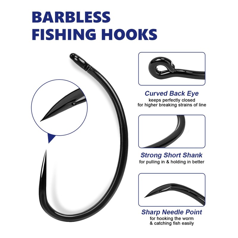 UCEC 190PCS Barbless Fishing Hooks, Carp Hooks Circle Curve Shank