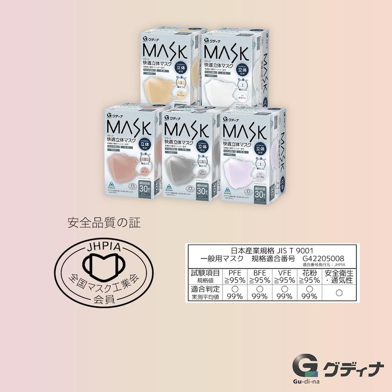 青山通商 グディナ 快適マスク立体 パープル30枚入