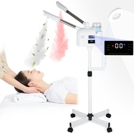 3 En 1 Vaporizador Facial Profesional, con Luz 5X y Frías/Calientes | Vaporizador Facial con Ozono y Boquillas Luz de Aumento 5X, para Salones Domésticos, Spas y Belleza