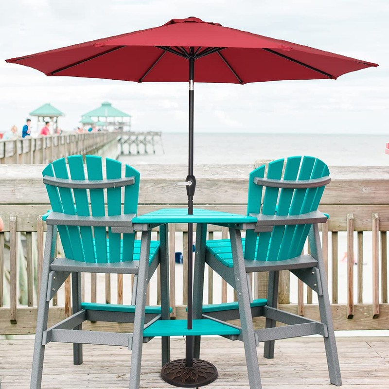 Deezon 9FT Central Umbrella Waterproof Folding Sunshade Wine Red