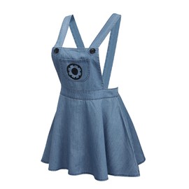 CutiePlusU Button Crotch Onesie Adult Romper Bodysuit Costume- Despicable Denim Overalls Skirt Blue 2XL