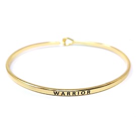 by you Inspirational Warrior Message Engraved Thin Cuff Bangle Hook Bracelet (Warrior-Gold, Brass)