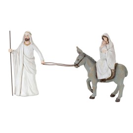 Contemporary Home Living Set of 2 White and Gray Christmas Holy Family with Donkey Tabletop Décor 10"