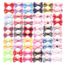 YAKA 60PCS (30 Paris) Cute Puppy Dog Small Bowknot Hair Bows with Rubber Bands Handmade Hair Accessories Bow Pet Grooming Products (60 Pcs,Cute Patterns) (Rubber Bands Style 4)