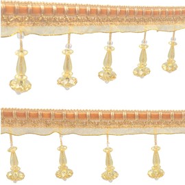 Kuasting 6.5 Yards Braid Hanging Ball Tassel Fringe Trim Bead Sewing Trim Fringe Lace Acrylic DIY Craft Sewing Accessory for Home Curtain Decoration (Golden)
