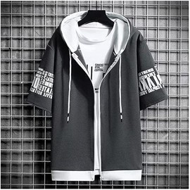 KOTRBOY Men's Hoodie, Short Sleeve, Summer Clothes, Men's, Solid, Hooded, Layered, Simple, Stylish, Large Size, Sweater, Pullover, Loose, Casual, Large Size, Popular, Clothing, 003-grey