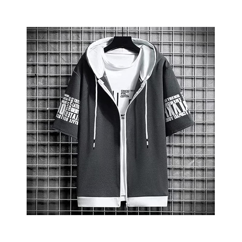KOTRBOY Men's Hoodie, Short Sleeve, Summer Clothes, Men's, Solid, Hooded,
