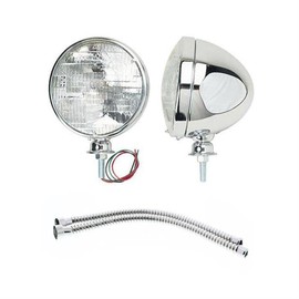 Chrome Dietz Type Headlights and Stainless Conduit Set, 12 Inch