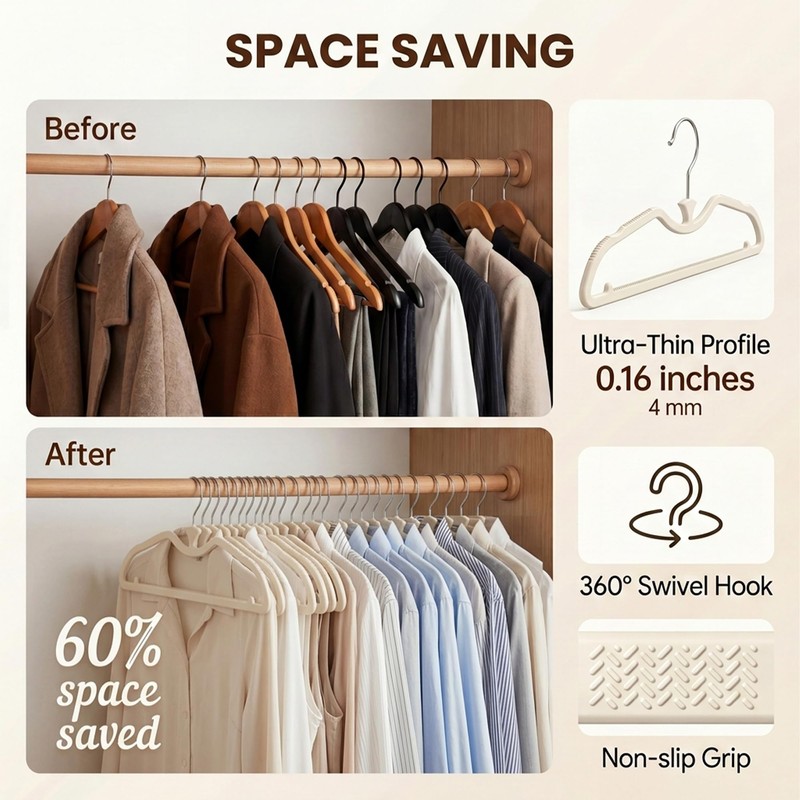 Bihoonge 40 Pack Short Neck Hangers, Space Saving, Silicone Non-Slip,