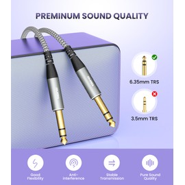 tisino 1/4" TRS Cable-1/4 Male to 1/4 Male Audio Cable Balanced Stereo Audio Cable, Nylon Braid-Pro Interconnect and Guitar Cable Audio Cable for Studio Monitors,Mixer,Speaker-6.6 Feet