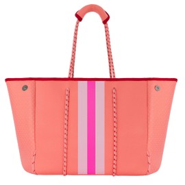 Hirooms Neoprene Bag Large Multipurpose Beach Bag Neoprene Tote Bag Stylish Gym Women Shoulder Bag With Small Purse (Cute Pink, Large)