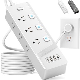 KIROGILY Multicontacto Regleta Extension Electrica con Protector Supresor de Picos Voltaje, Enchufe Plano, 1.8 M, 6 Tomas de Ca y 4 USB (2 USB-C), Sleek Socket, Excelente para Oficina y Hogar (Blanco)
