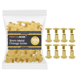 Performore 100 Pack of Chicago Screw Post Binding Screws, 8mm Brass Plated Metal Screw Posts for Scrapbooking, Photo Albums, Binding Leather Repair