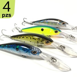 TACTICAL FISHING Kit de 4 curricánes con sonajas internas. Señuelos de Pesca con anzuelos inoxidables.