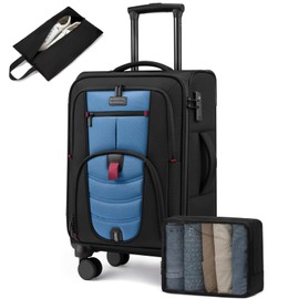 LOVEVOOK Carry on Luggage Lightweight Suitcase with DOUBLE Spinner Wheels and TSA Lock for Men Women, Black&Blue