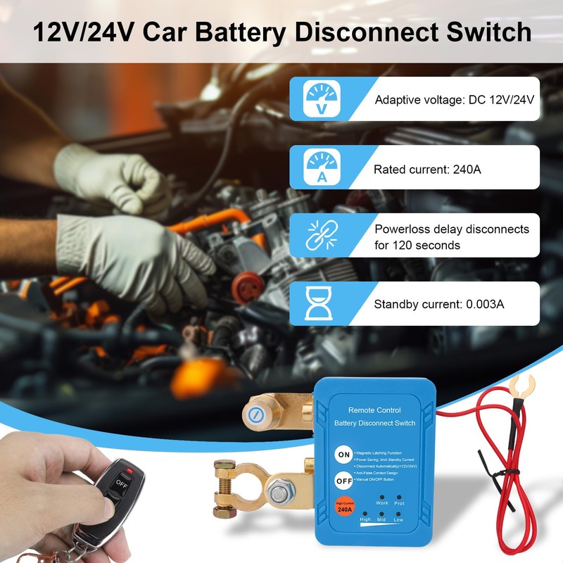 Weasch Kill Switch 12V/24V 240A, Remote Battery Disconnect Switch, Car