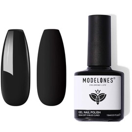 Modelones Gel Nail Polish, 1 Pcs 15ml Pure Black Color Gel Polish Set Soak Off LED Long-Wear Mirror Shine Essential Nail Gel Salon Manicure Design DIY at Home, 0.5 Fluid Ounces