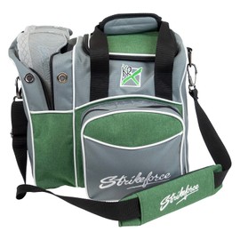 KR Strikeforce Flexx Single Tote Bowling Bag with Side Shoe Compartment and Front Accessory Compartment (Grey/Green)
