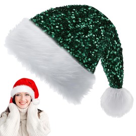 Dark Green Sequin Christmas Hat for Kids Adults 30x45cm Luxury Christmas Hat Plush Santa Hat Unisex Santa Hat Santa Hat Costume Gifts