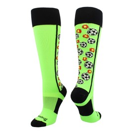 MadSportsStuff Crazy Bomber Soccer Socks (Neon Green/Black, Large)