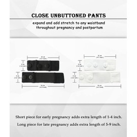KUNINDOME Combination of Maternity Shirts Extenders and Pants Waist Extenders, Seamless Maternity Belly Band, 2 Pack. Black + White, XXXX-Large