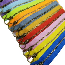 Wonesifee Metal Zippers 12pcs #3 Antique Brass Close-end Non-Separating Zippers Assorted Color for Purses Bags Pockets Handbags DIY Sewing 20cm/7.9inch
