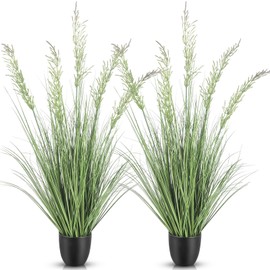 Jexine 2 Pieces Faux Plants Outdoor 4 ft Tall Artificial Grass Faux Greenery Floor Plants for Housewarming Gift House Garden Bathroom Lobby Outdoor(Silk Reed Flower)