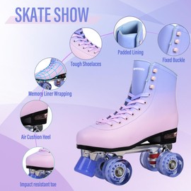 SMOOJOY Quad Roller Skates for Women and Men - PU Deluxe Double Row-Classic Premium Leather Skates Indoor Outdoor Roller Derby with Air Cushion