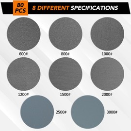 80Pcs Wet Dry Sandpaper, Waterproof 600 800 1000 1200 1500 2000 2500 3000 Sand Paper Sheet for Wood Metal Polishing Automotive Polishing