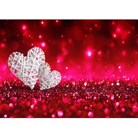 CapiSco 10X8FT Valentine's Day Backdrop Vinyl Photography Red Glitter Background White Hearts Love Theme Shiny Sparkling Bokeh Effect Backdrop for Valentine's Day Wedding Photo Backdrop SCO131D