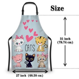 Olikked Chef Apron for Women Cute Cartoon Cats and Hearts Mans Aprons for Grilling for Kitchen Cooking Restaurant BBQ Painting Crafting 27” (W) x 31” (H), Waterproof Apron