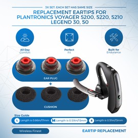 3X Ultra Comfort Eartips Ear Buds Replacement Earphone Ear Tips Kits Earpads Foam Set Cushion for Plantronics Voyager 5200 5220 5210 Series Bluetooth Headset Headphone (Medium M)