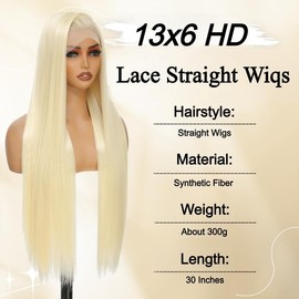 Yacurcur 13x6 Lace Frontal Wig Long Straight Wigs Pre-Plucked Hairline with Baby Hair Transparent Lace Synthetic Front Straight Wigs for Girls Daily Party Use 30 Inch (613#)