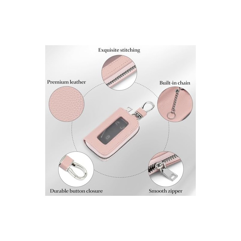 SENDEFN Universal Leather Car Key Fob Case with Clear Window