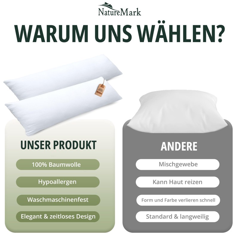 NatureMark Pack of 2 Jersey Cushion Covers, Side Sleeper Pillows,