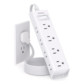 Addtam Flat Plug Power Strip, Ultra Thin Extension Cord - Addtam 12 Widely AC 3 Sides Multiple Outlets, 5Ft, 900J Surge Protector, Wall Mount, Desk Charging Station for Home Office Dorm Room Essentials