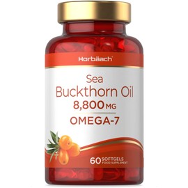 Omega 7 Sea Buckthorn Oil Capsules | 8800mg | High Strength | 60 Softgels | No Artificial Preservatives | by Horbaach