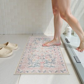 Seavish Pink Bathroom Rugs, 20 x 32 Inch Boho Floral Bath Rugs, Non Slip Washable Bathroom Rugs Fit Under Door, Ultra Soft and Absorbent Bath Mat for Bathtub Shower Sink