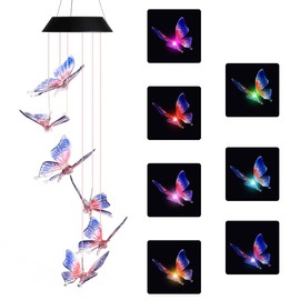 DOUBLEZHE Blue Butterfly Wind Chime Light Solar Powered Waterproof LED Wind Chime Color Changing for Outdoor Patio Garden Home