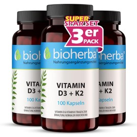 Vitamin D3 K2-300 Kapseln von BIOHERBA | Hochdosiertes Supplement für Knochen Immunsystem und Herzgesundheit