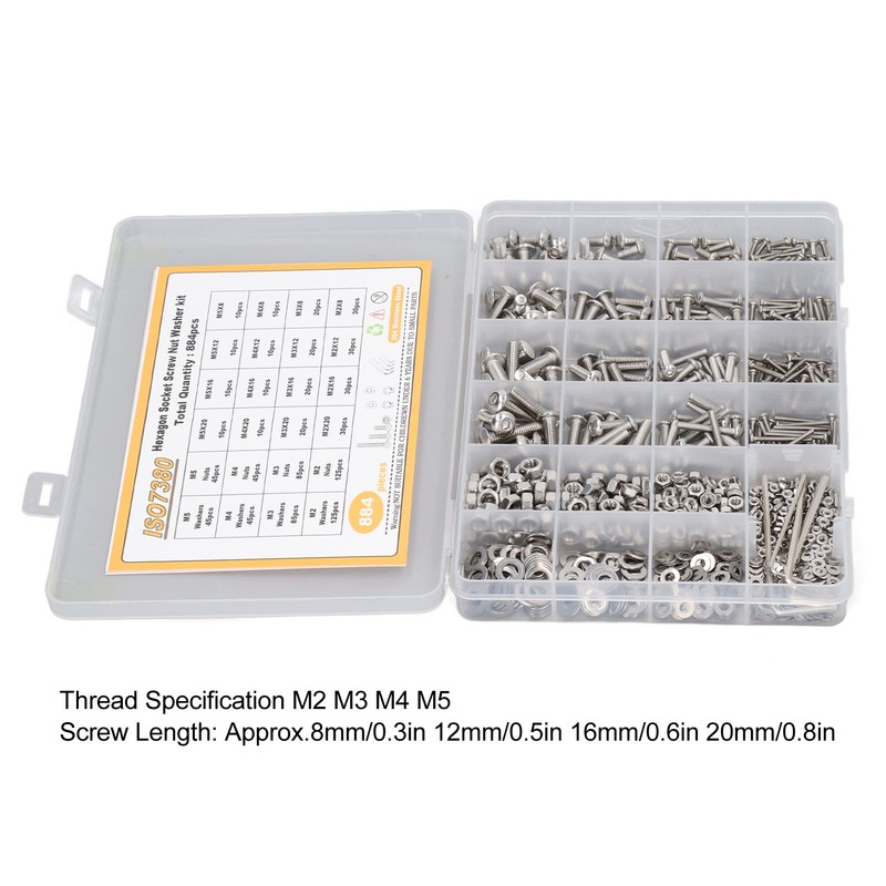 884 Pcs Screw Nut Washer Wrench Kit M2 M3 M4