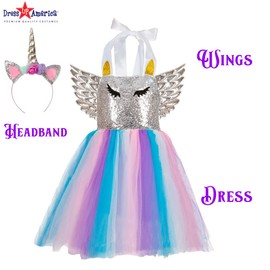 Dress Up America Unicorn Dress for Girls - Unicorn Costume Party Dress - Magical Tutu Dress and Headband