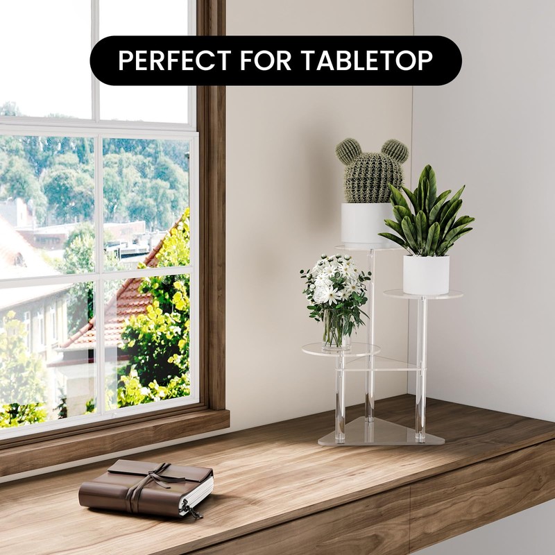 Sumerflos Acrylic Corner Plant Stand 3 Tier - Clear Indoor
