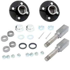OWLAUTO Set of 2,Trailer Hub Kit,4-Bolt On 4 Inch Hub Assembly, Includes (1) Square Shaft 1-1/16 Inch Straight Spindle & Bearings