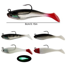 Fishing Lures, Soft Lures Swimbaits Jig Head Artificial Bait Sea Fishing Accessories for Pike Bass Trout Perch Saltwater Freshwater (Red,White 5Pcs)