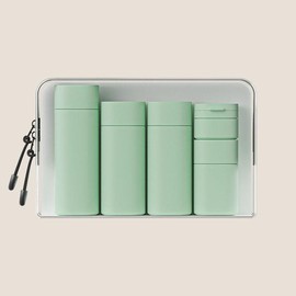 Travel Cosmetic Container Set, 5 Counts/set Empty Refillable Bottle with Storage Bag, Portable Travel Bottle Set, Skin Care Product for Women, Christmas Gift - Color: Light Green, Specification: 1 Set