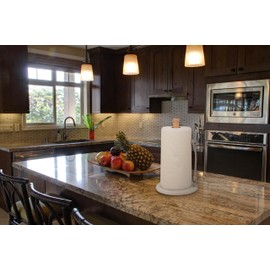 Spiretro Elegant Marble & Wood Paper Towel Holder – Real White Marble Base, Natural Wood Rod & Stainless Steel Tension Arm – Jumbo Roll Compatible – 7.75" W x 7.75" D x 13.25" H