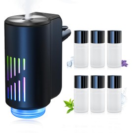 TIQTGD Car Air Freshener Diffuser, Smart Car Air Freshener with Three Adjustable Light Modes, Rechargeable Aromatizante para Carro with 6pcs Essential Oil,Long Lasting, Black