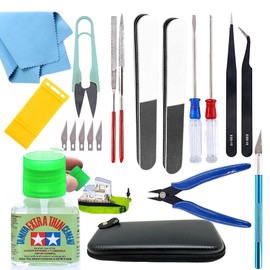 Tamiya Extra Thin Cement with Fine Tip Applicator and Pixiss Gundam Model Toolkit - 4 Oz Plastic Model Glue for Miniatures, Miniature Tool Kit Including Mini Tweezers, Pliers, Nippers